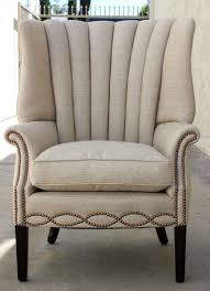 1940s Channel Back Linen Wing Chair 1stdibs Com Wing Chair Upholstery Sofa Upholstery Linen Wing Chair