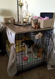 Diy Dog Crate Cover That S A Table No Sew Super Easy Buy A Piece Of Particle Board To Fit Your Crate 8 They Diy Dog Crate Dog Crate Cover Diy Dog Stuff