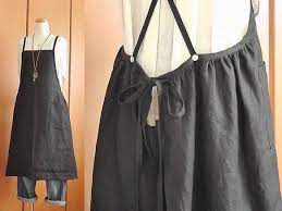 再販100回以上 受注製作 後ろギャザーのエプロン リネン100 アジアンファッション ファッションアイデア エプロン