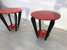 Art deco side table black. Pair Of Red Black Art Deco Style Side Tables Original Antique Furniture