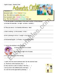 Quickly, slowly, loudly, quietly, beautifully and badly. Adverbs Order Manner Place Time Esl Worksheet By Lihgf