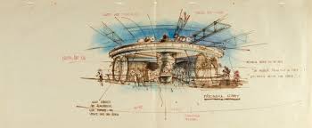 Disneyland 1954 An Early Concept Drawing For What Would Become The Space Station X 1 Attraction In Tomorrowland By Herb Ryman Concept Art Art Concept Draw