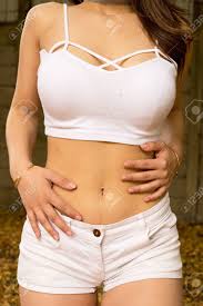 4 pieces basic crop tank tops sleeveless racerback crop sport top for women. Body Shot Of A Woman Wearing Hot Pants And A Crop Top Stock Photo Picture And Royalty Free Image Image 63690529