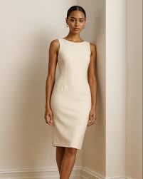 Beige round neck Sheath Dress