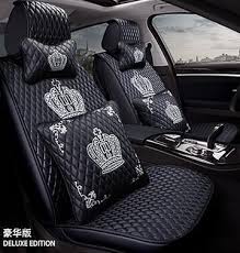 Black And Pink Car Seat Covers 241 52 Crown Leather Car Seat Covers Beautiful Universal Auto Seat Cushion 10pcs Sets Black Leather Car Seat Covers Car Seat Cushion Leather Car Seats