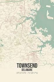Vintage landkaart van Townsend (Delaware), USA. van MijnStadsPoster op  canvas, behang en meer