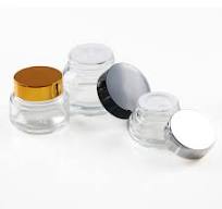 Low MOQ custom15ml 30ml 50ml clear glass cosmetic cream Inclined shoulder  jars packaging with gold l