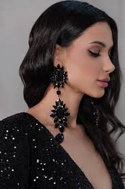Long Black Rhinestone Earrings