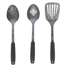 The 304 stainless steel material makes these kitchen utensils last a very long time even with daily use, and they do not melt when heated. Salter Megastone Solid Spoon Slotted Spoon And Slotted Turner Utensil Set Stainless Steel Cookware Salter
