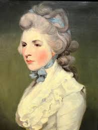 Portrait of Frances "Fanny" Kemble Mrs Twiss (1759-1822) in a White Dress  with a Blue Neck Bow and her Hair tied with Blue Ribbon