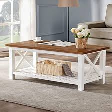 Lakeland frontier log coffee table. Amazon Com Furnichoi Farmhouse Coffee Table Wood Rustic Vintage Cocktail Table For Living Room With Shelf 47 White And Brown Kitchen Dining