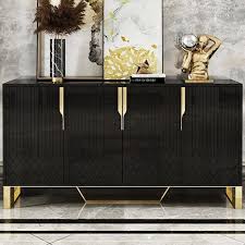 Aro Contemporary 60 Inch Sideboard Buffet 4 Door Sideboard Table Kitchen Buffet Table In White Black White Black In 2020 Black And Gold Living Room Gold Living Room Gold Dining