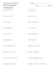 Basic instructions for the worksheets. Multi Step Equations Kuta Software Infinite Algebra 1 Name Multi Step Equations Date Period Solve Each Equation 1 20 4 X 6 X 2 6 1 2n 5 3 8 X 2 Course Hero