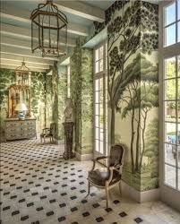 Lovely Green Mural Teamed With Monochrome Floor Hallway Designs Wall Wallpaper Painting Wallpaper