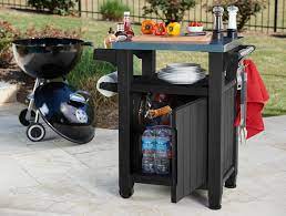 24 gallons of open storage for a total of 78 gallons of storage capacity resin construction: Buy Keter Unity Portable Outdoor Table And Storage Cabinet With Hooks For Grill Accessories Stainless Steel Top For Patio Kitchen Island Or Bar Cart Dark Grey Online In Vietnam B07bz9qd2r