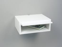 A basket underneath is the finishing touch. Modern White Floating Nightstand Small Side Table Spark Shell Craft