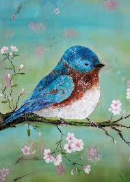 Beautiful Bird Paintings On Canvas Craftberry Bush Palette Knife Acrylic Painting Blue Bird Birds Painting Bird Paintings On Canvas Bluebird Painting