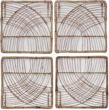 Tava handwoven rattan round coasters with holder. Rattan Wicker Wall Art Set 14 X14 4pc Natural Threshold Decorist