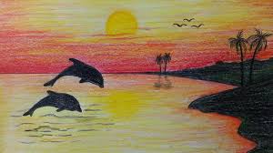 How To Draw Scenery Scenery Of Sunset Step By Step Very Easy Youtube Drawing Scenery Easy Scenery Drawing Landscape Drawings
