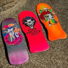 trio of cat palace skateboards complete skateboards skate art skateboard decks
