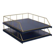 Kate And Laurel Benbrook Navy Blue Gold Mdf Letter Tray 2 Pack 213736 The Home Depot Gold Office Decor Letter Tray Gold Desk Accessories