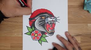 Traditional tattoo black panther and tiger vector. How To Draw A Panther Easy Traditional Drawing Style Youtube