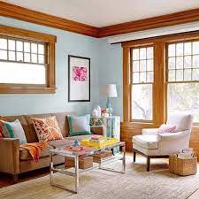 Sherwin williams and benjamin moore paint colour expert. Natural Wood Crown Molding Paint Colors For Rooms Trimmed With Wood From Better Homes Gardens Living Room Green Brown Living Room Living Room Paint