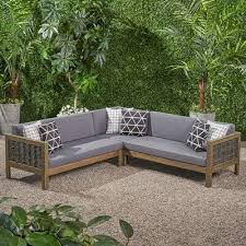 Kennison Patio Sectional With Cushions Frame Color Cushion Color Gray Frame Dark Gray Cushion In 2020 Patio Sectional Patio Loveseat Patio Sofa