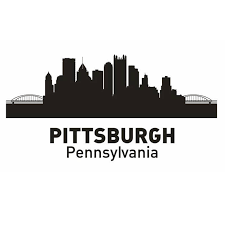 Set of image les paul, french horn, pittsburgh skyline, seattle skyline on white background,, star david, las vegas gandhi, boxer dog, denver icons. Pittsburgh City Silhouette Shefalitayal