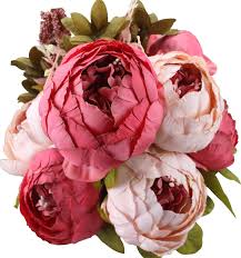 Romantic red wedding bouquets are perfect for nearly any season, but we especially love these punchy whether you're throwing a classic ballroom celebration, a chic city fête, a rustic barn bash, or a with red and pink roses and ranunculus, this is the ultimate valentine's day wedding bouquet. Duovlo Fake Flowers Vintage Artificial Peony Silk Flowers Wedding Home Decoration Pack Of 1 Dark Pink Buy Online In Bahamas At Bahamas Desertcart Com Productid 34094653