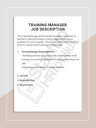 Training Manager Job Description Job Description Template Office Assistant Job Description Office Manager Job Description