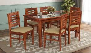 Bravo dining table, dark sonoma base with clear glass top by armen living (1) $784$919. Buy Janet 6 Seater Dining Set With Glass Top Honey Finish Online In India Wooden Street