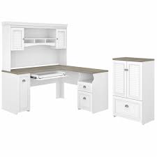 Based on your work, pick a desk that gives you ample storage and table space for your essentials. Bush Furniture Fairview 60w L Shaped Desk With Hutch And Storage Cabinet With File Drawer In