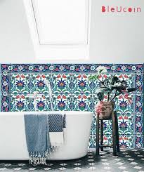 Kitchen Bathroom Turkish Tile Wall Decals Single Design Pattern With Border 44 Pcs In 2021 Bathroom Wall Tile Wall Tiles Tile Bathroom