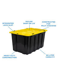 A latching lid offers a greater level of security, ensuring the lid and contents aren't dislodged when moving bins around. Mount It Work It Bins 60 Liters 3pk Office Depot