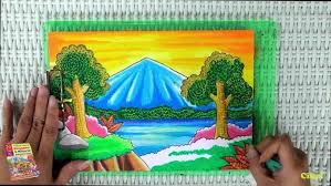 Cara menggambar dan mewarnai pemandanga gunung, menggambar pemandangan air terjun, drawing scenery of mountain, drawing scenery of waterfall, drawing. Gambar Pemandangan Yg Bagus