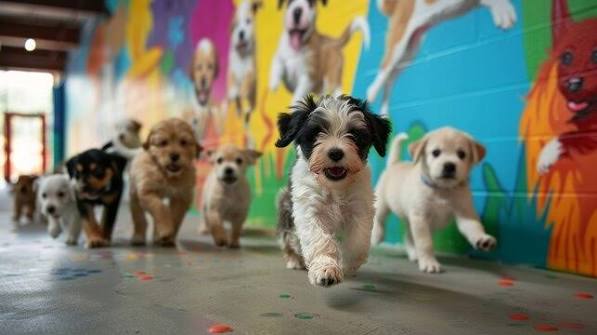 Dogs playing at pet day care