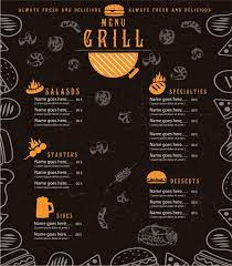Download free menu , restaurant food menu background images. Grill Menu Design With Cuisines On Dark Background Free Vector In Adobe Illustrator Ai Ai Format Encapsulated Postscript Eps Eps Format Format For Free Download 7 35mb