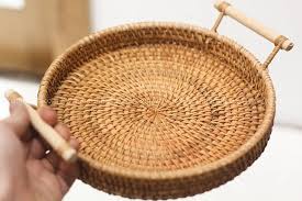 Mini rectangle mesh utility basket with wood side handles primitive decor country decor primitive baset country basket farm basket. Rattan Round Bread Serving Basket Handcrafted Bread Serving Tray Wicker Platter With Wooden Handle Fruit Baskets Baskets Bowls Home Living Safarni Org
