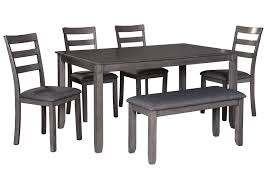 Product titledining table set with bench, wood kitchen table with 2 benches and metal frame, breakfast nook dining room set, modern furniture for home, apartment, 3 piece dining set for small space, beige, w12977. Bridson Dining Room Table And Chairs With Bench Set Of 6 Ashley Furniture Homestore Independently Owned And Operated By Home Vitefama