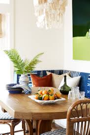 Eclectic Kitchen Breakfast Nook Rattan Kitchen Chairs Mudcloth Bench Capiz Shell Chandelier Dining Room Design Home Decor Sophisticated