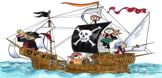 Each of the pages, showcase an illustration related to pirates, such as a hook, parrot and a treasure chest. Pirates Coloring Pages