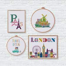 Modern forest cross stitch pattern, watercolor nature landscape cross stitch chart counted, galaxy, starry night, easy. Cross Stitch Love Travel Favorite World Landmarks Cross Stitch Cross Stitch Patterns Modern Cross Stitch