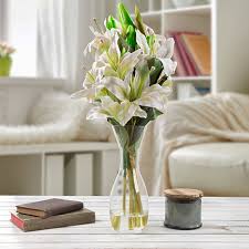 Shop for tall glass centerpiece online at target. Buy Tall Glass Vase Artificial Floral Table Decor Centerpiece White Lily Flower Wedding Boutique By Destination Home On Dot Bo