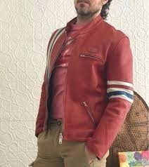 Rare La Rocka Red Leather Men S Jacket Blue With White Racing Stripes 1995 90s 1990s Vintage Rocker Mens Jackets Jackets Leather Jacket