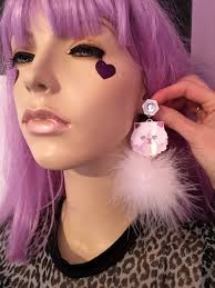 Persian Kitty Cat and Pom Pom Earrings in White or Black & White, Laser Cut  Acrylic, Plastic Jewelry