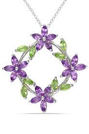 Floral Fancy 3 6 Ct Amethyst Peridot Flower Pendant In Silver Beyond The Rack Sterling Silver Flower Necklace Peridot Pendant Peridot And Amethyst