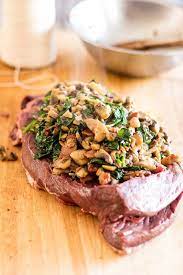 Mushroom And Spinach Stuffed Beef Heart Beef Heart Recipe Offal Recipes Beef Recipes