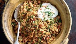 On a very hot ridged grill pan, lightly char the asparagus and courgettes on both sides then toss them into the bowl of couscous with the peppers, spring onions, chillies and torn or chopped up herbs. Light Simple Couscous Salad Recipes For Summer Ft Mary Berry