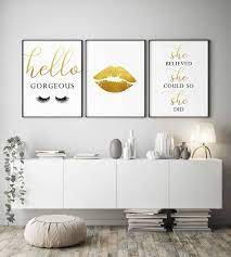 Makeup Wall Artlash Decorgold Bedroom Decorhello Gorgeous Etsy Gold Bedroom Decor Gold Bedroom Makeup Wall Art